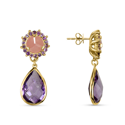 14k Guava Quartz Amethyst Drop Post Earring