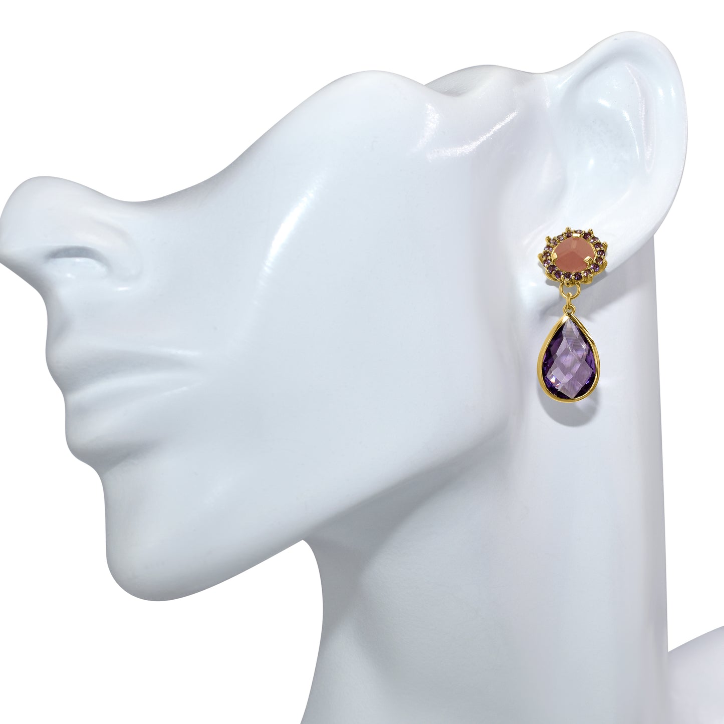 14k Guava Quartz Amethyst Drop Post Earring