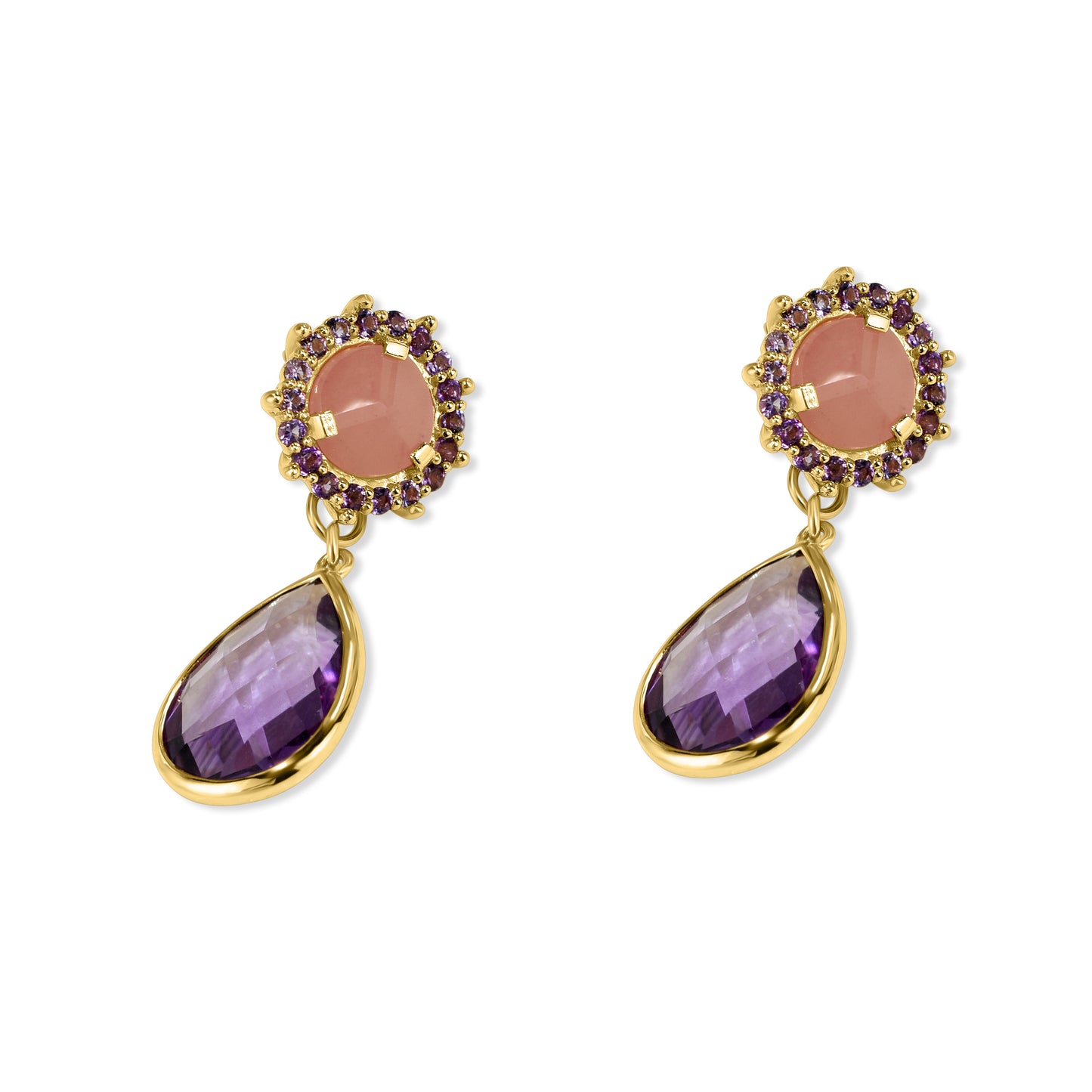 14k Guava Quartz Amethyst Drop Post Earring