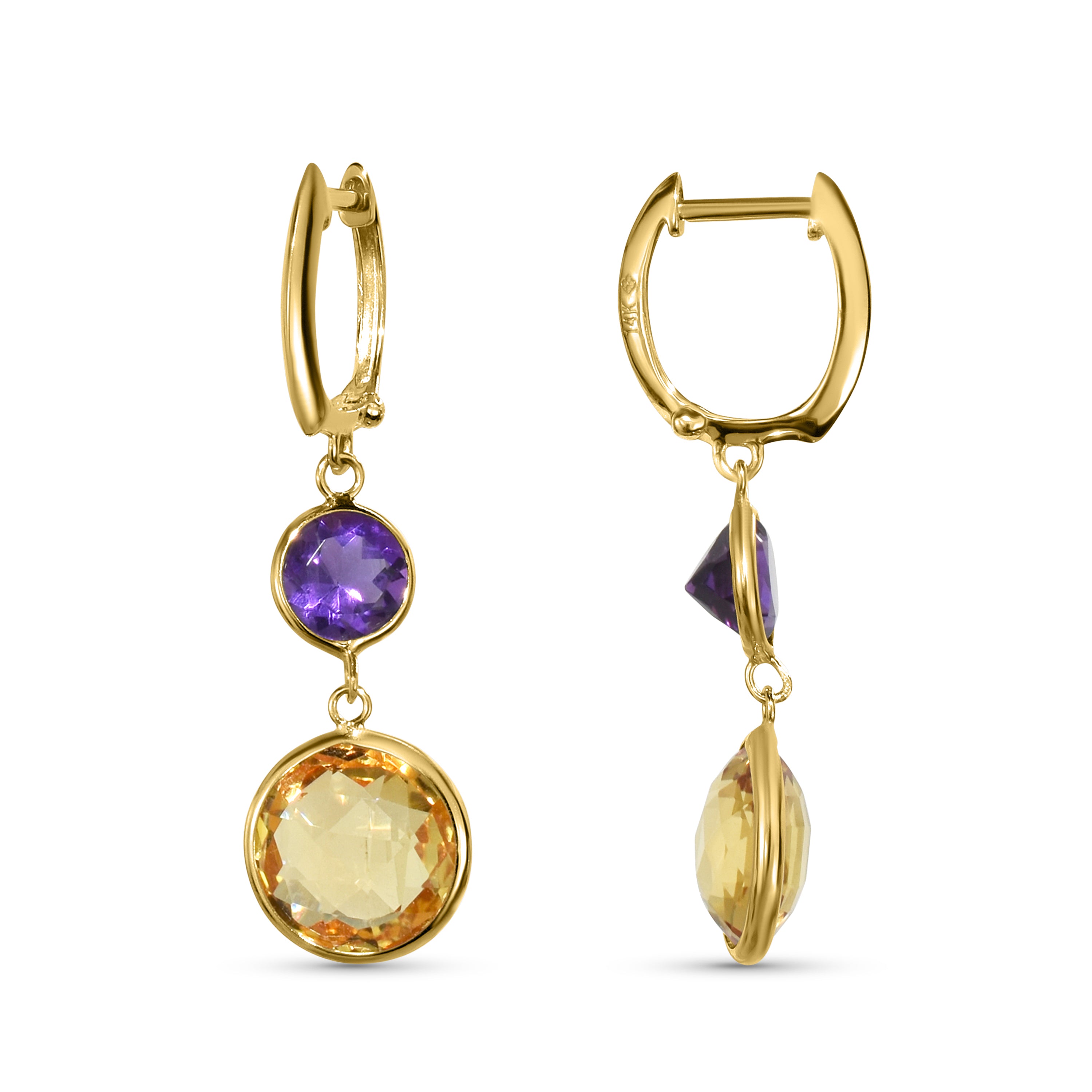 14k Amethyst Citrine Hoop Earring