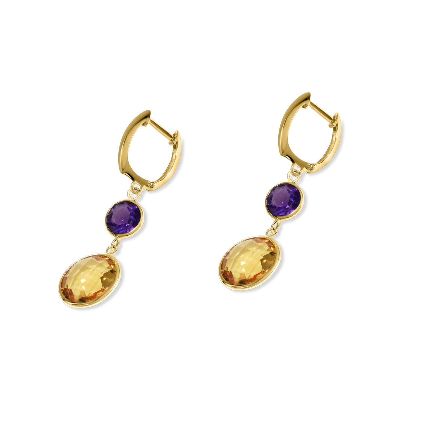 14k Amethyst Citrine Hoop Earring