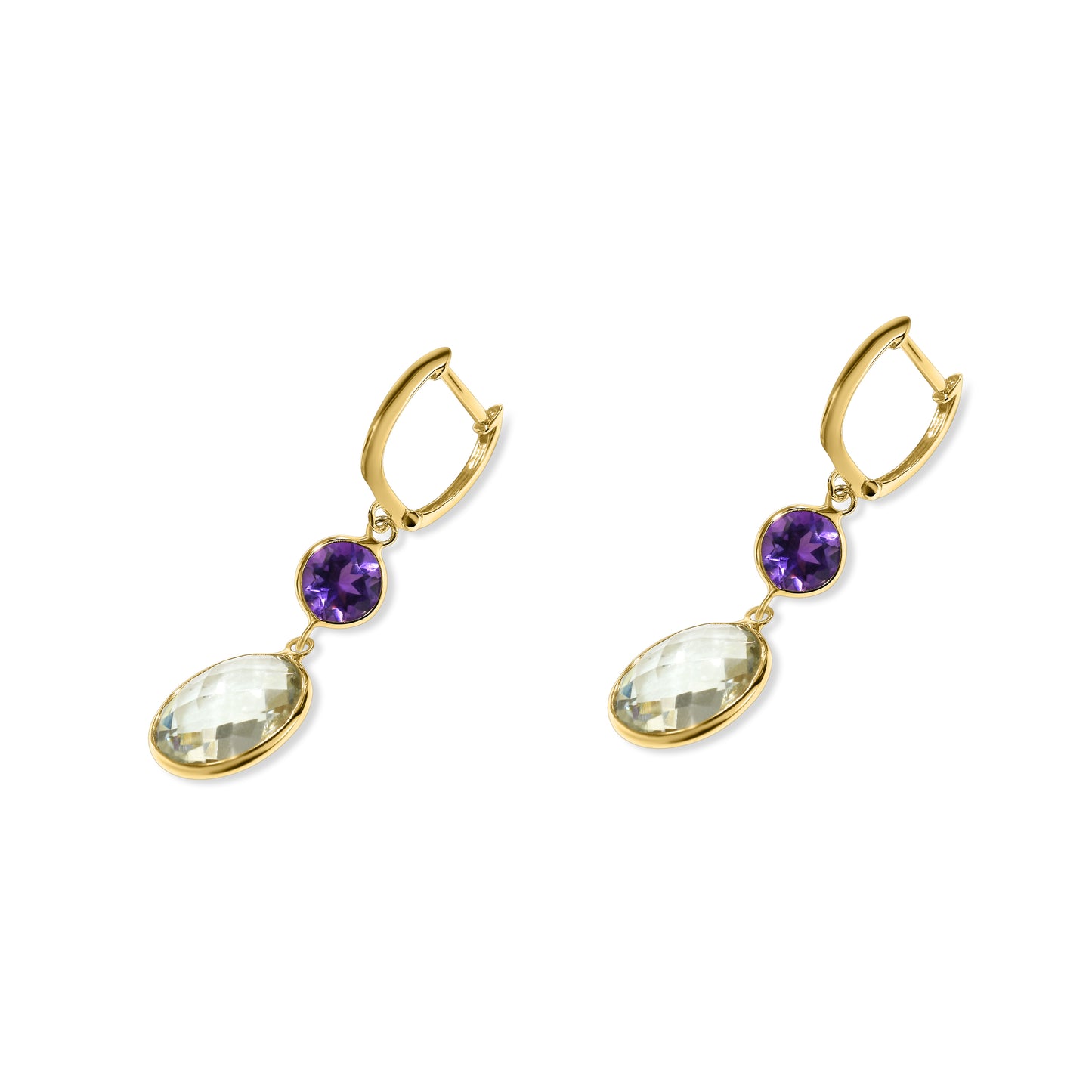 14k Purple Green Amethyst Oval Hoop Earring