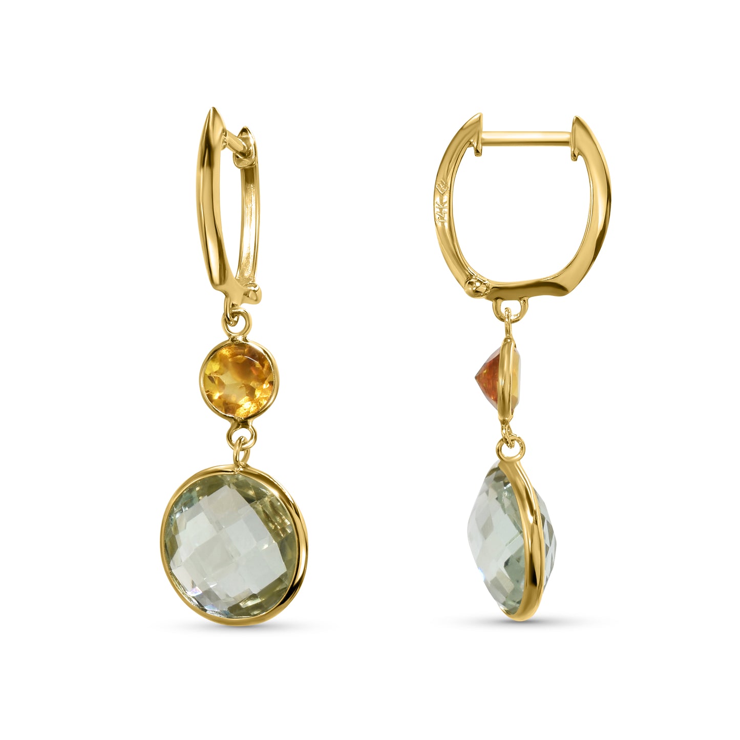 14k Citrine Green Amethyst Hoop Earring