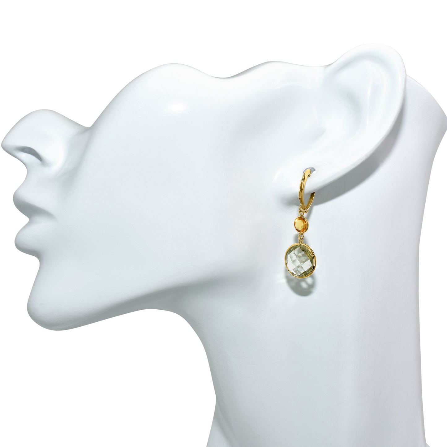 14k Citrine Green Amethyst Hoop Earring