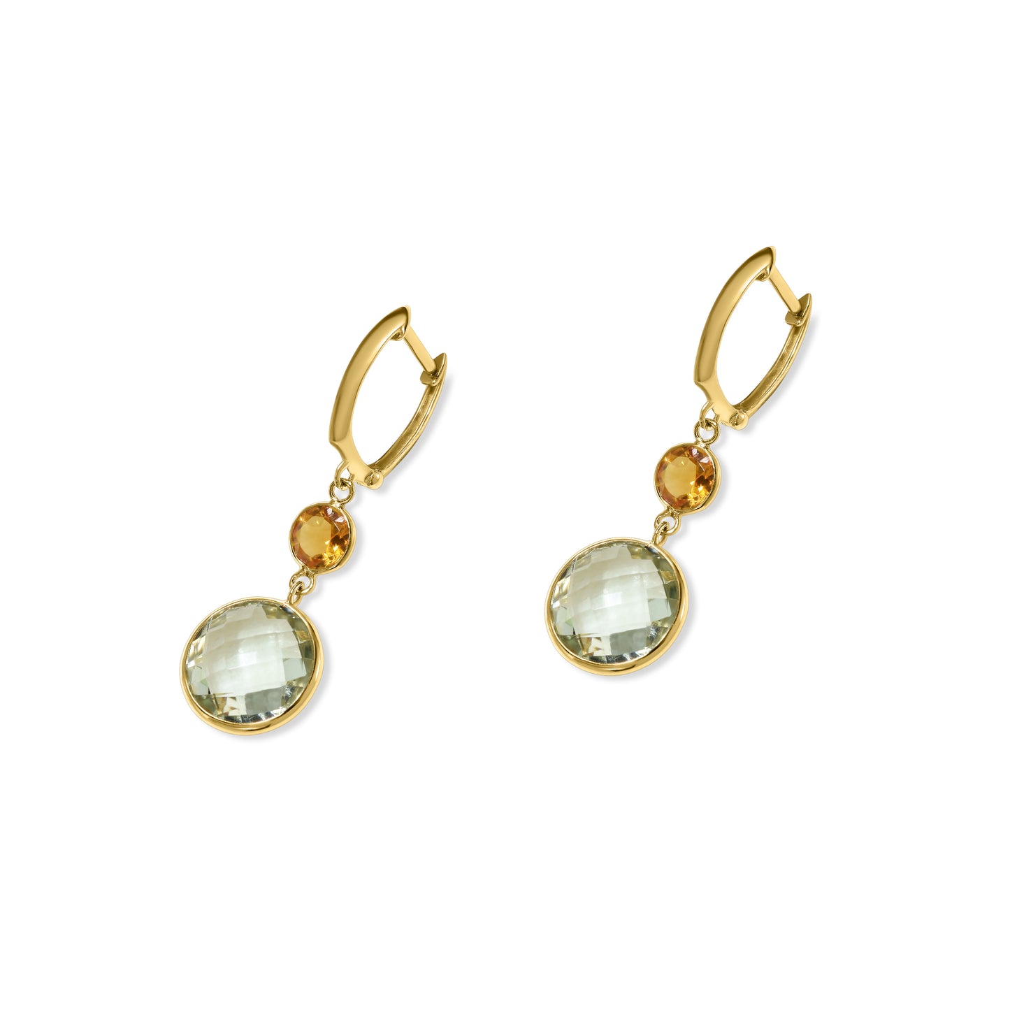 14k Citrine Green Amethyst Hoop Earring