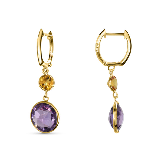 14k Citrine Amethyst Hoop Earring