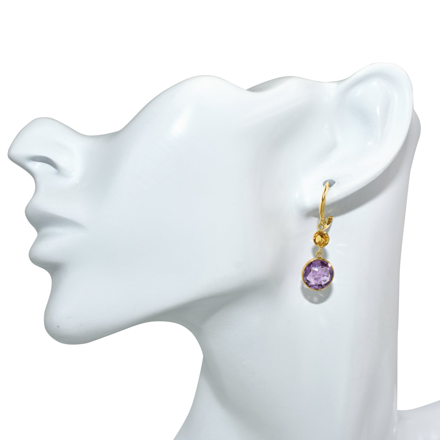 14k Citrine Amethyst Hoop Earring