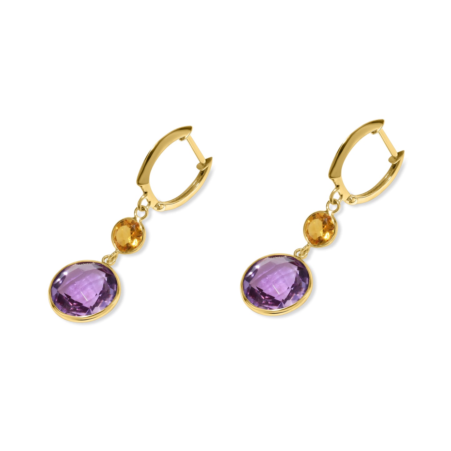 14k Citrine Amethyst Hoop Earring