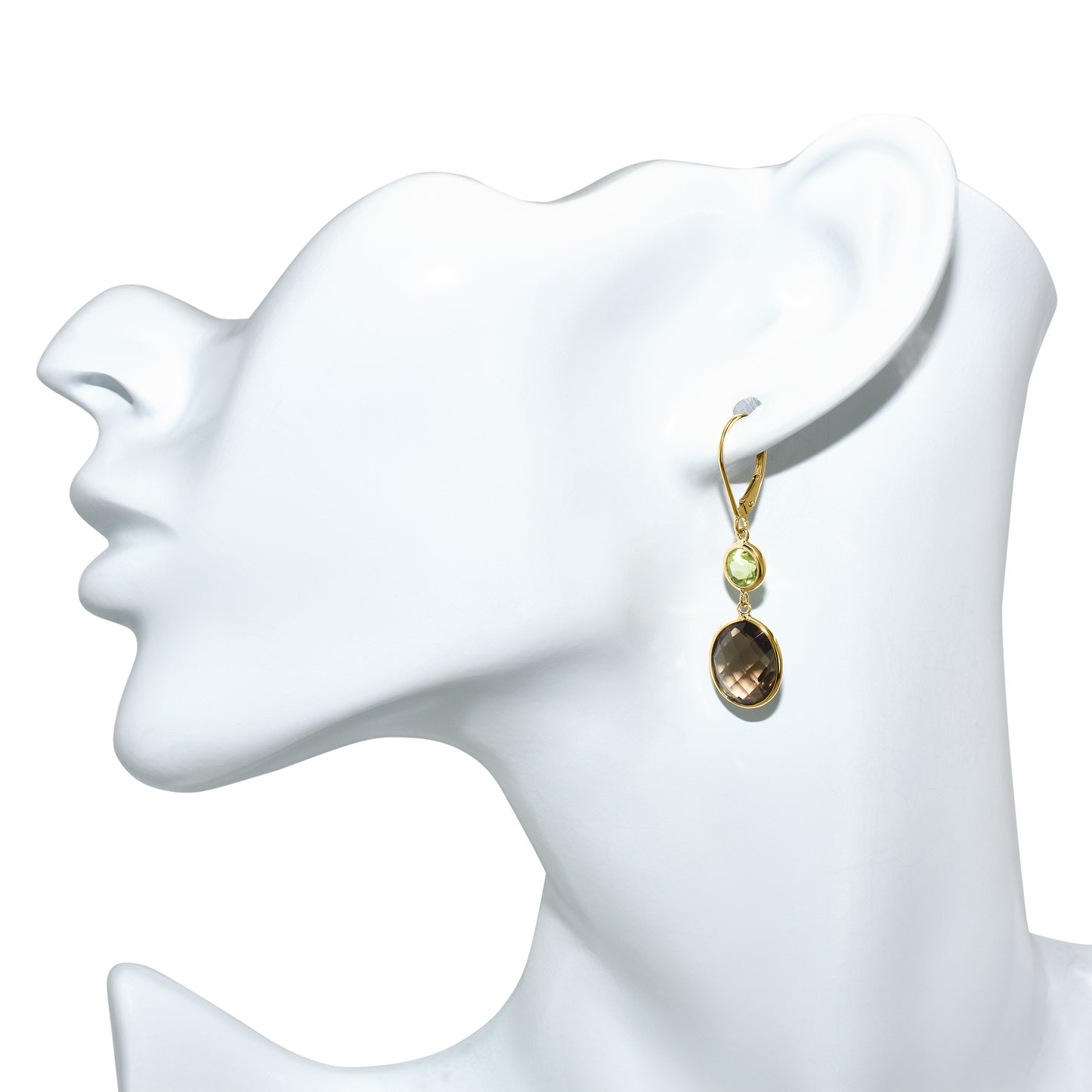 14k Peridot Smoky Quartz Oval Leverback Earring