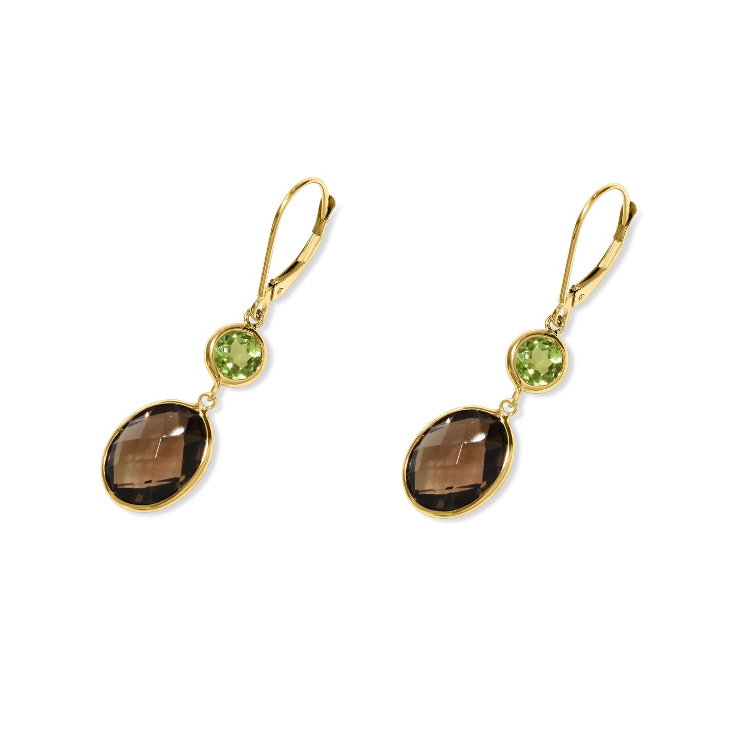 14k Peridot Smoky Quartz Oval Leverback Earring