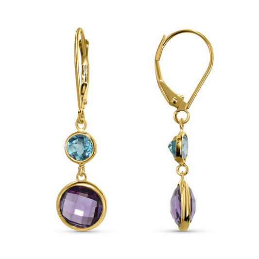 14k Swiss Blue Topaz Amethyst Leverback Earring