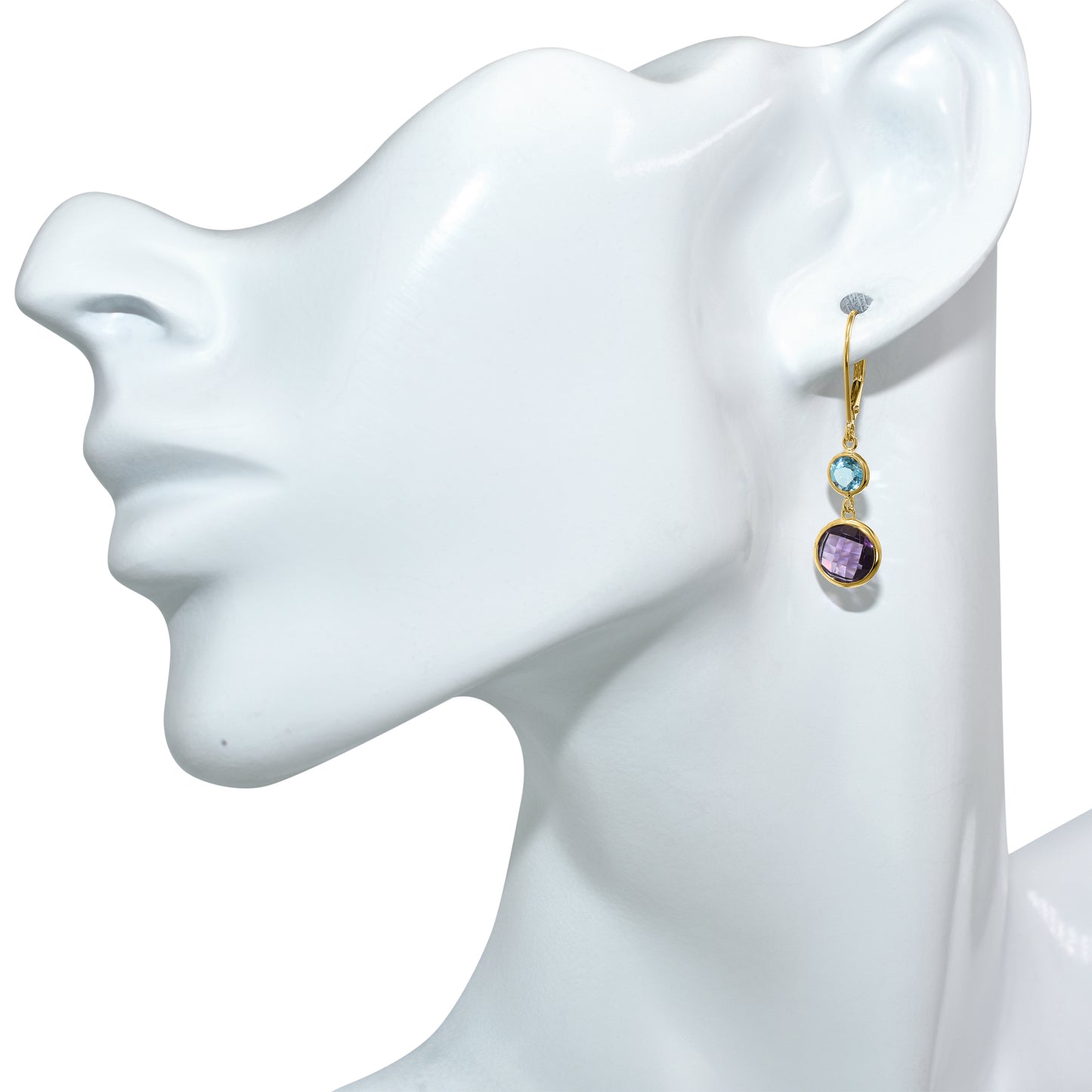 14k Swiss Blue Topaz Amethyst Leverback Earring