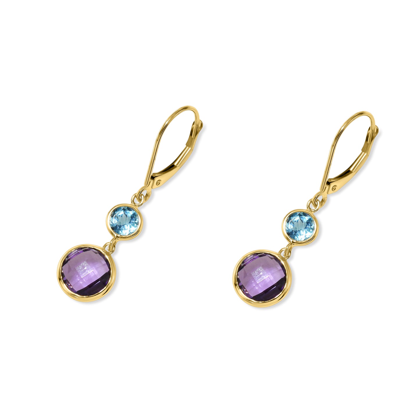 14k Swiss Blue Topaz Amethyst Leverback Earring