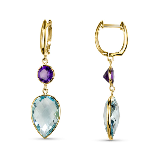 14k Amethyst Blue Topaz Hoop Earring