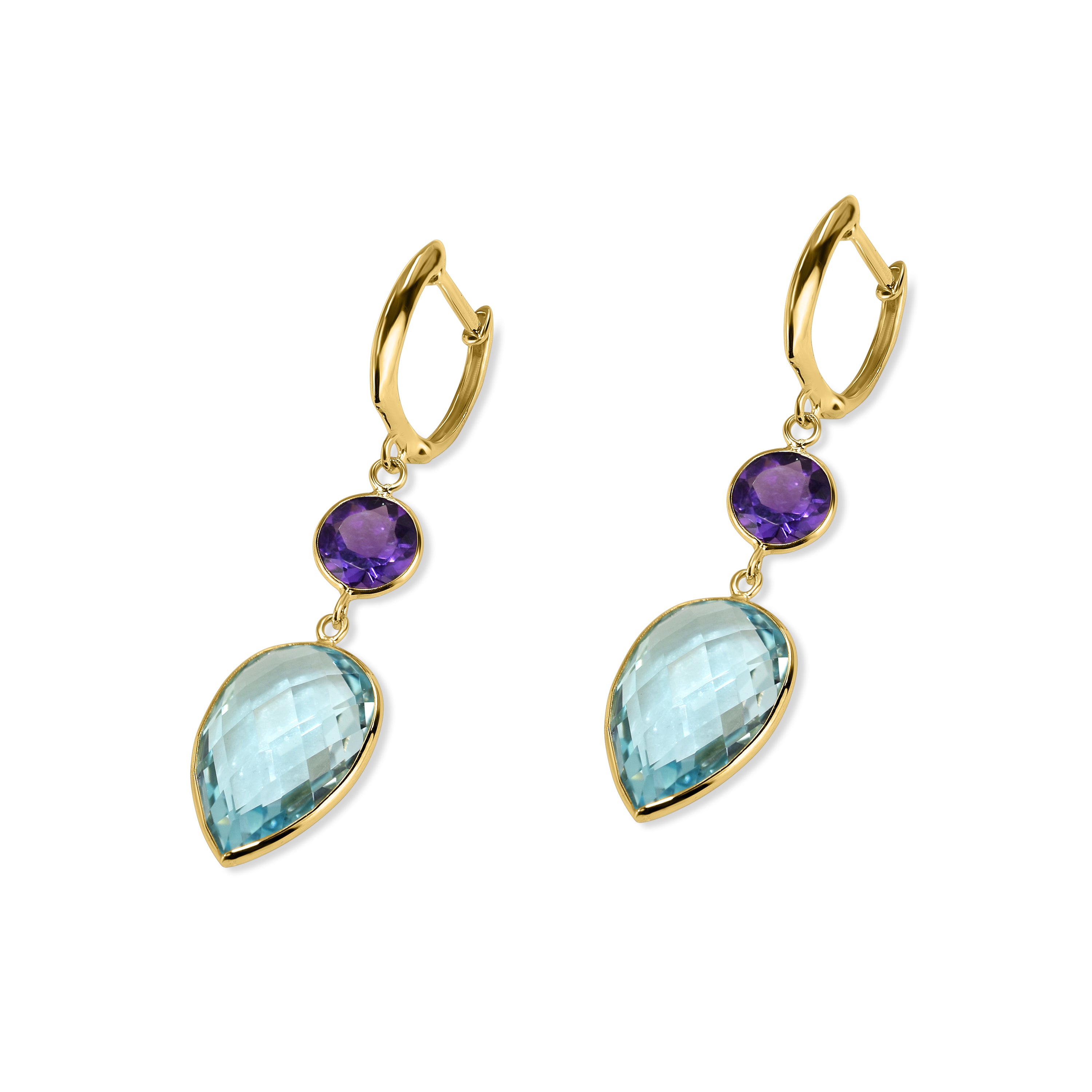 14k Amethyst Blue Topaz Hoop Earring