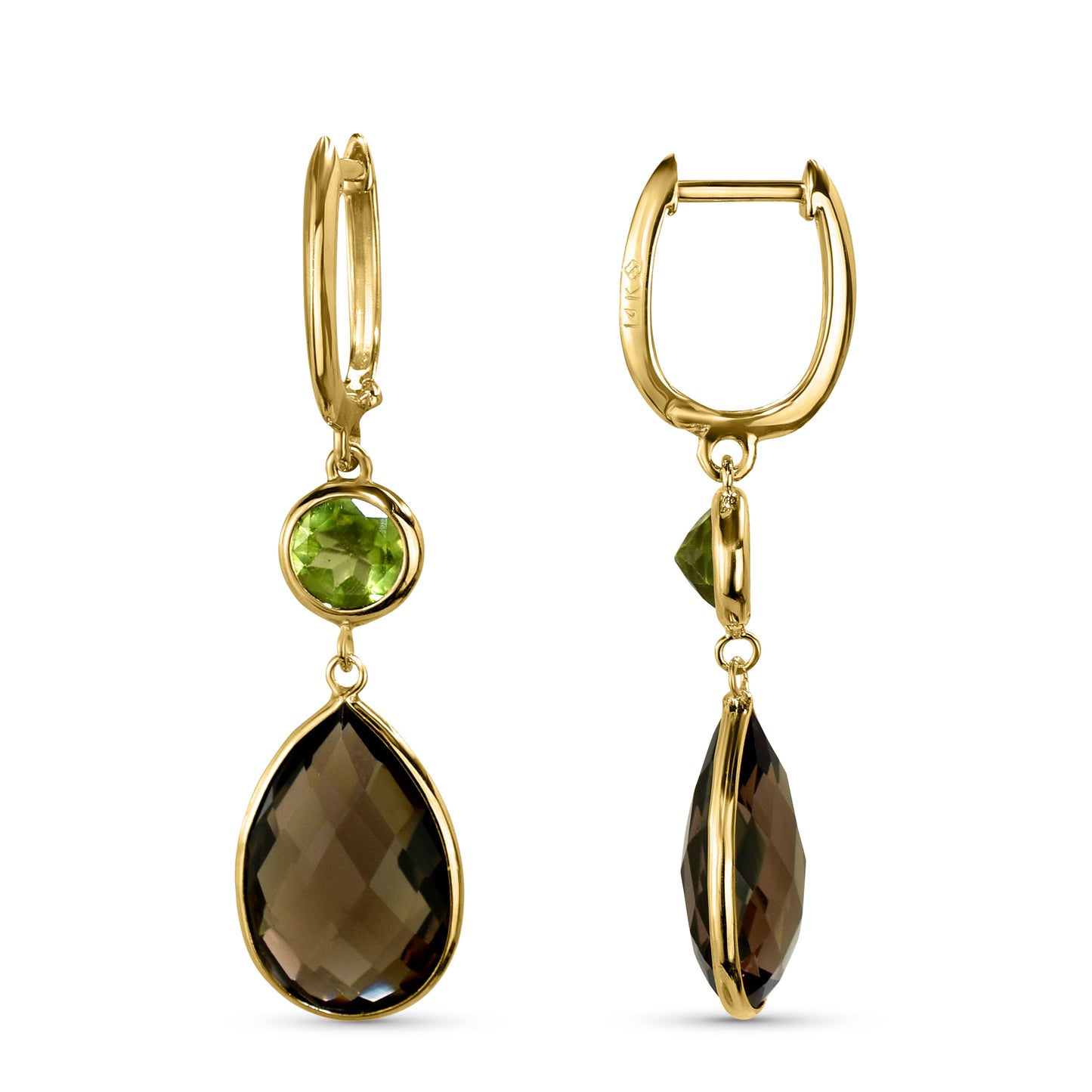 14k Peridot Smoky Quartz Hoop Earring