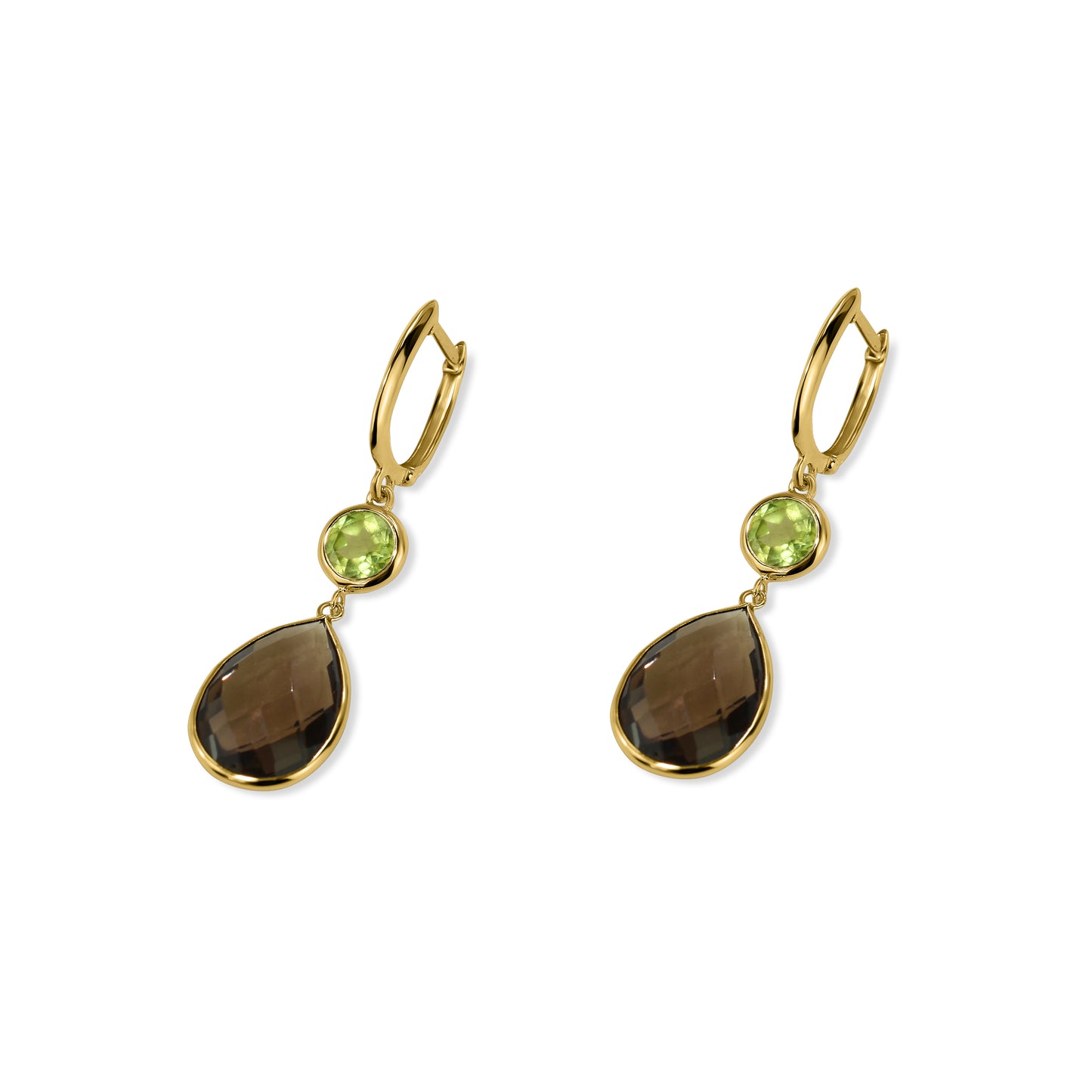 14k Peridot Smoky Quartz Hoop Earring