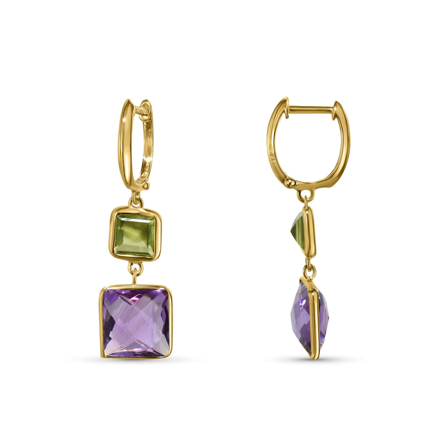 14k Peridot Amethyst Square Hoop Earring