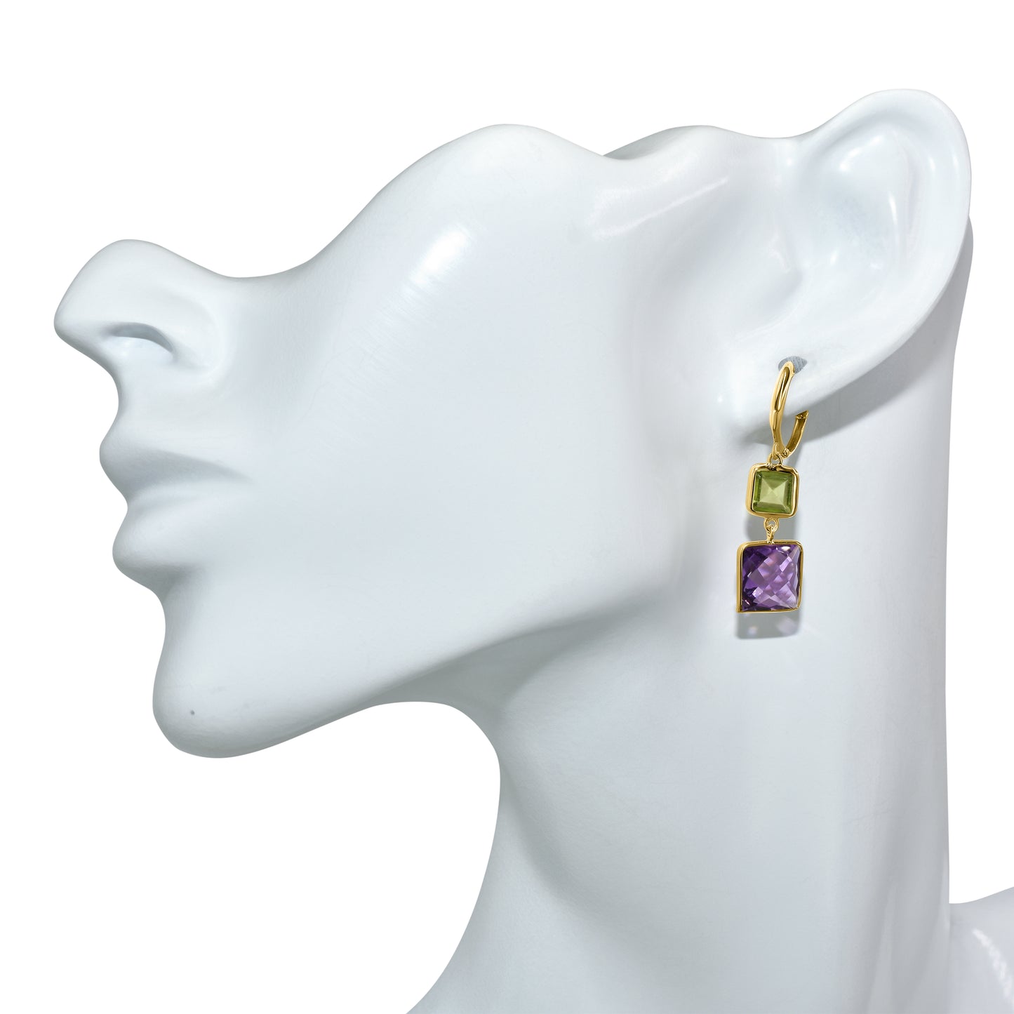 14k Peridot Amethyst Square Hoop Earring