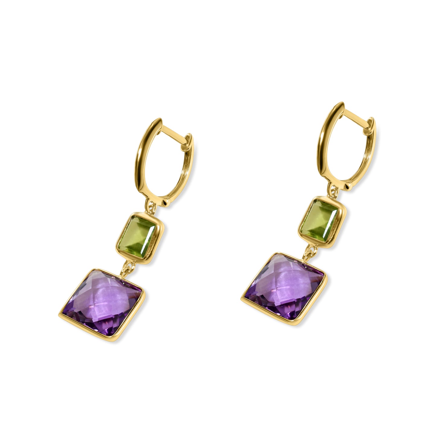 14k Peridot Amethyst Square Hoop Earring