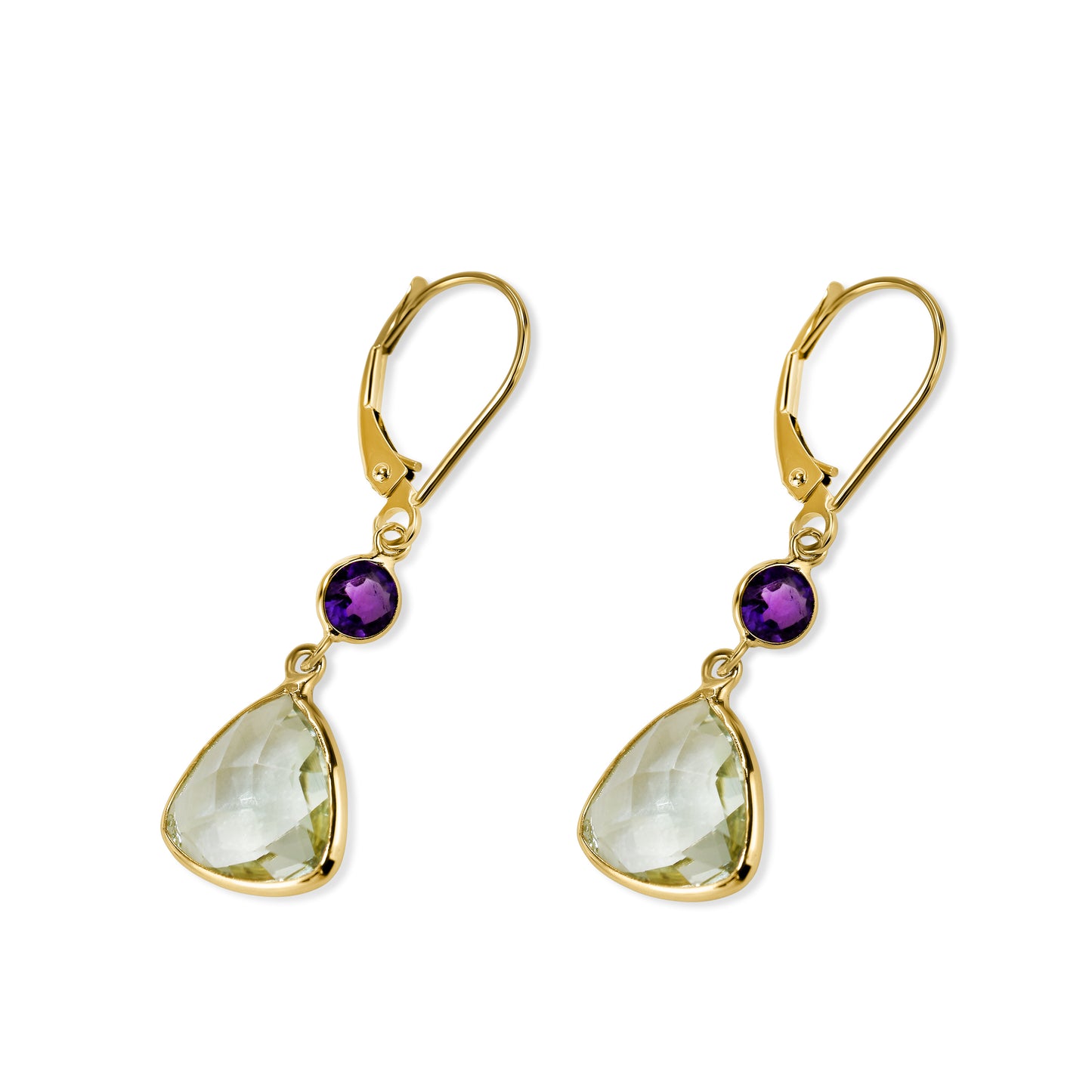 14k Purple Green Amethyst Leverback Earring