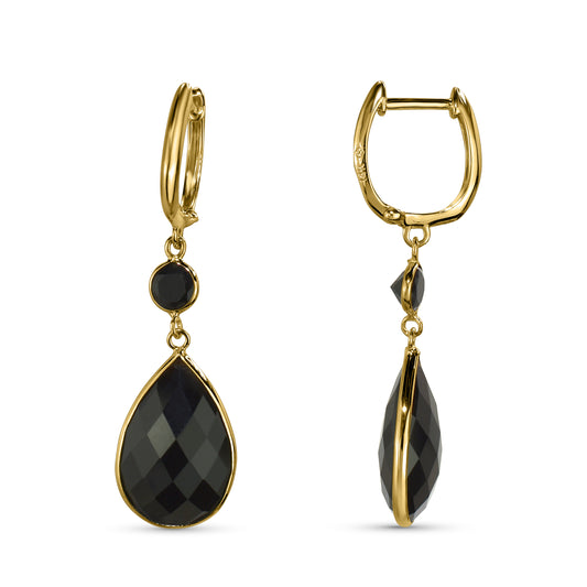 14k Black Onyx Round Pear Hoop Earring