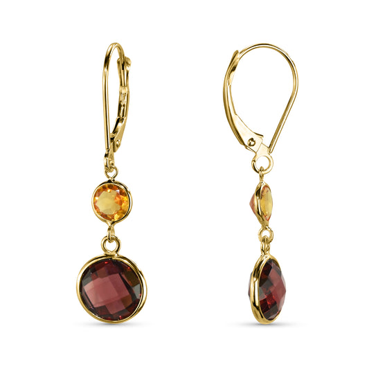 14k Citrine Garnet Leverback Earring