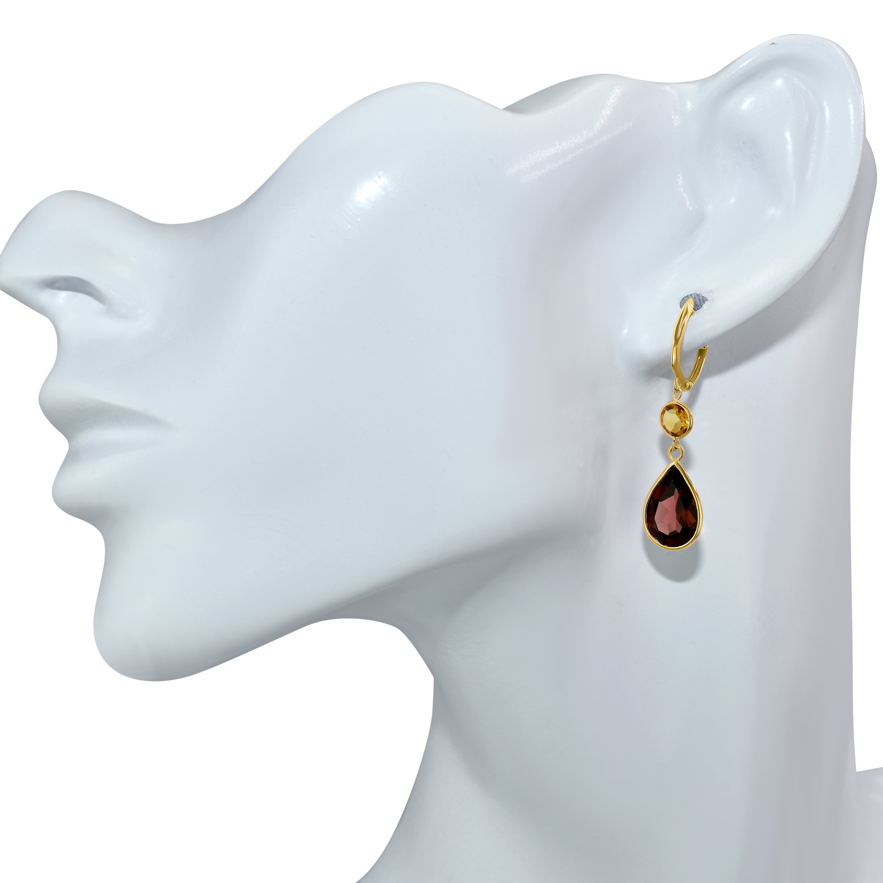 14k Citrine Garnet Pear Hoop Earring