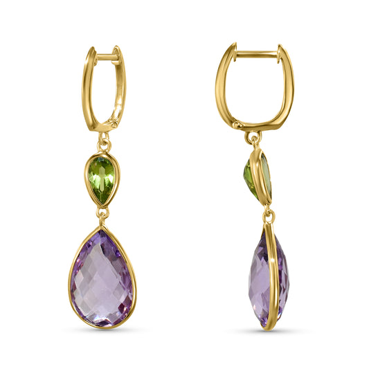 14k Peridot Amethyst Hoops Earring