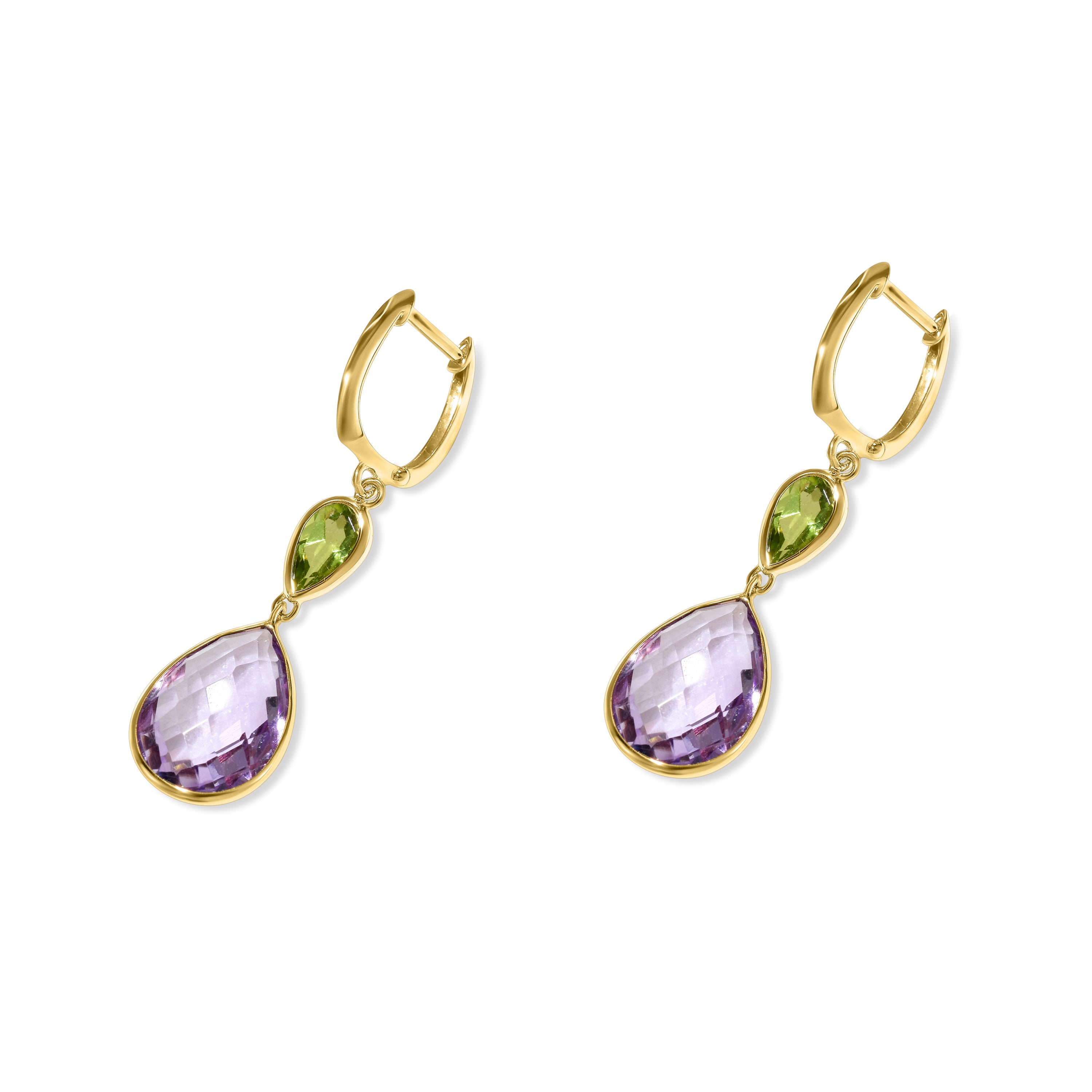 14k Peridot Amethyst Hoops Earring