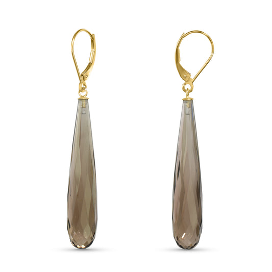 14k Smoky Quartz Elongated Drop Leverback Earring