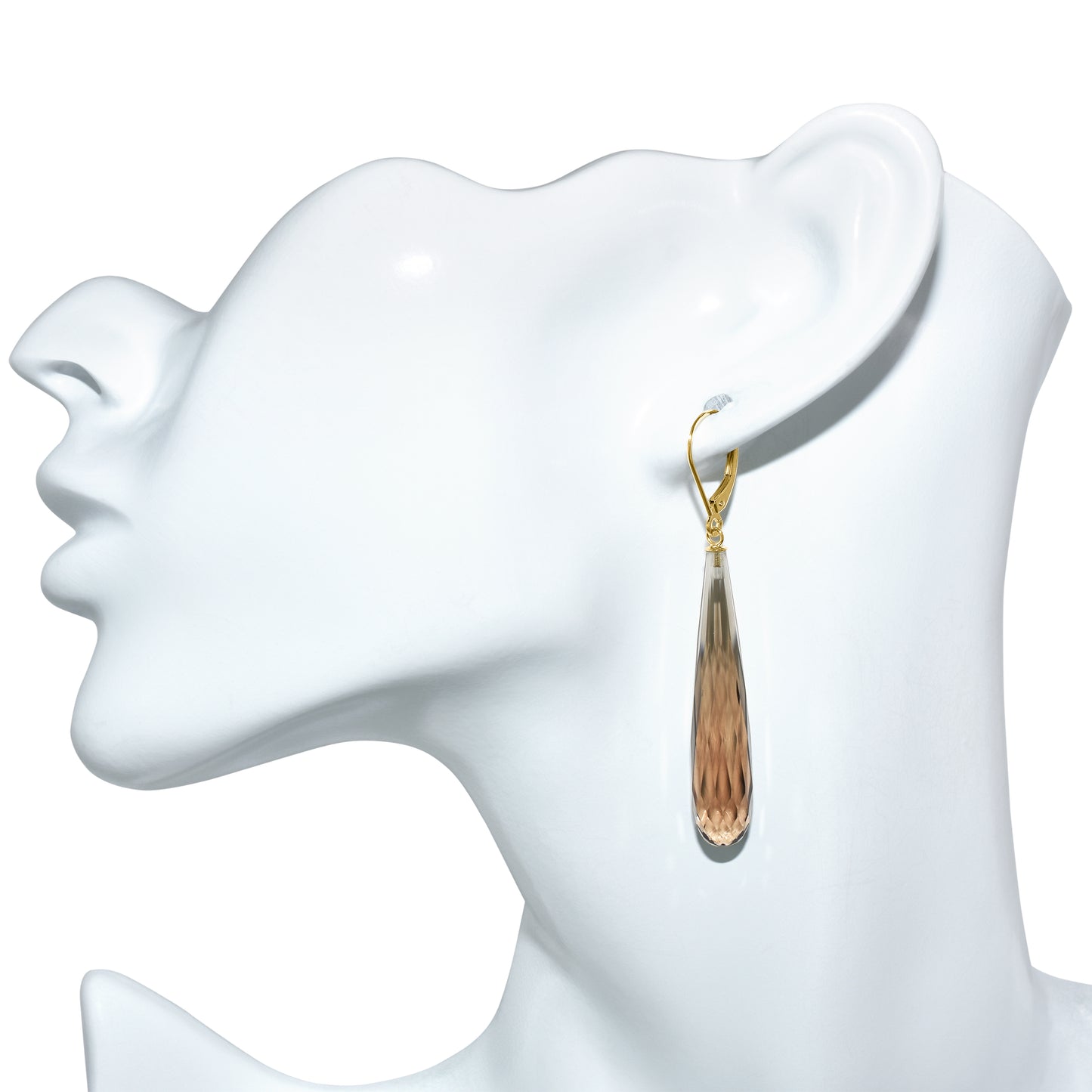 14k Smoky Quartz Elongated Drop Leverback Earring