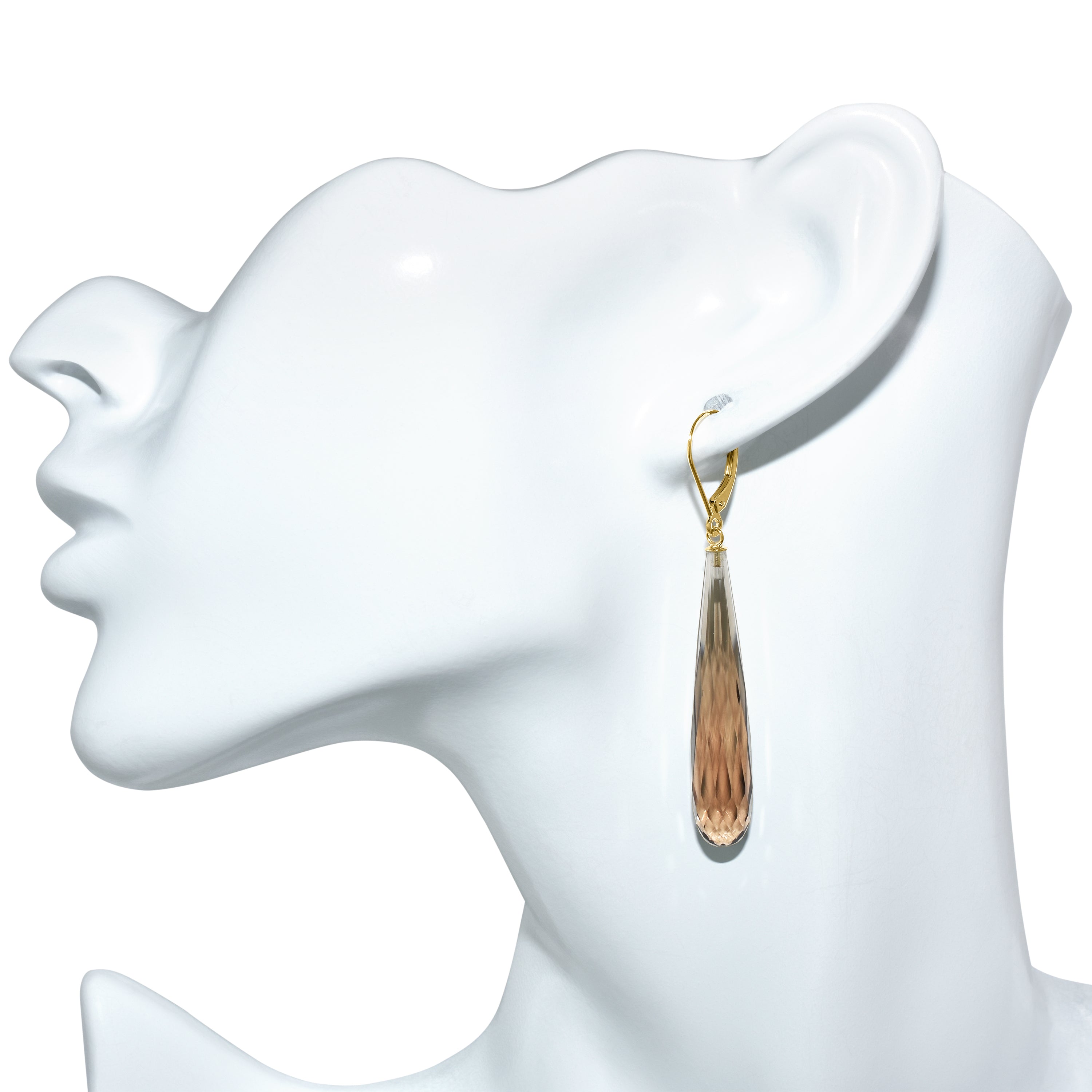 14k Smoky Quartz Elongated Drop Leverback Earring