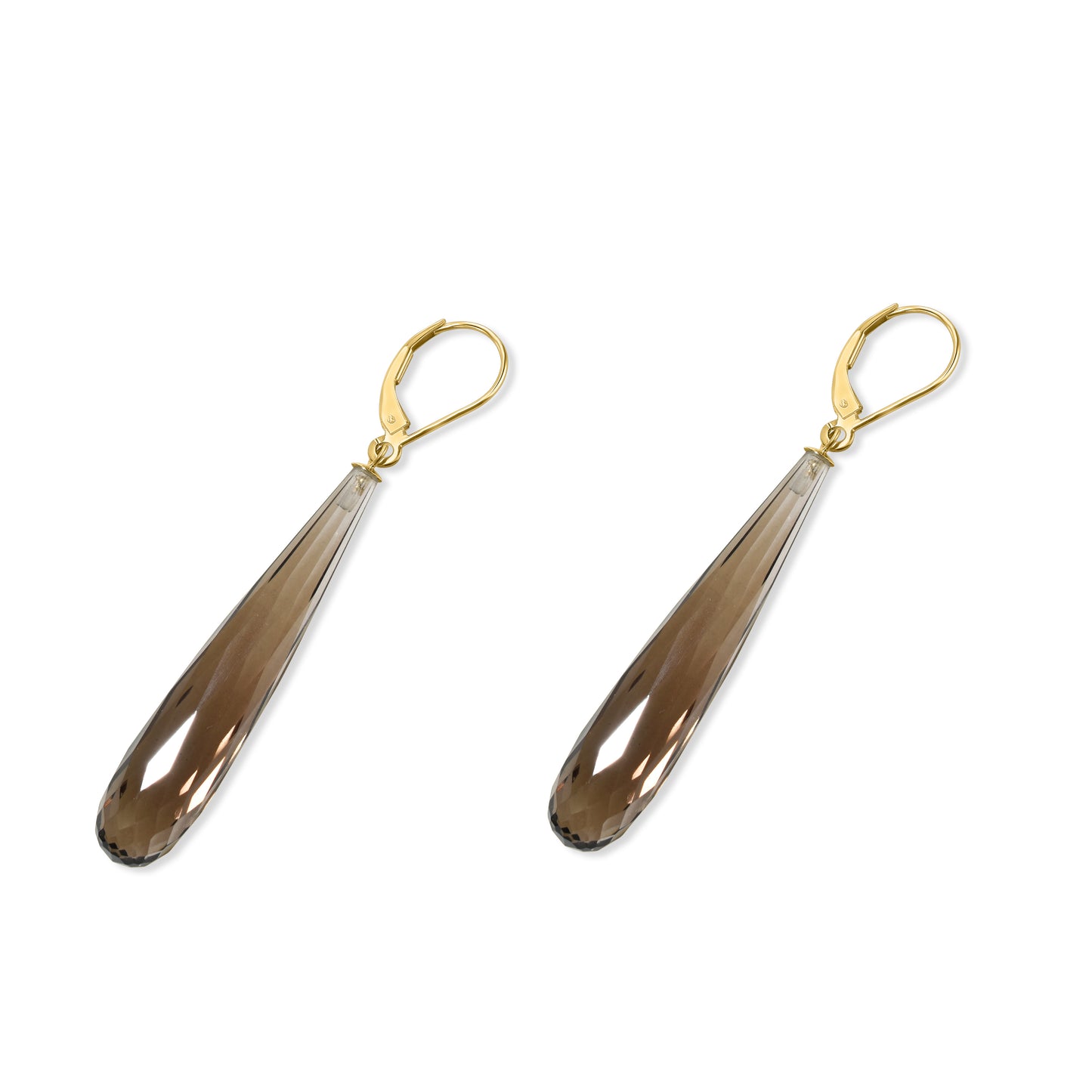 14k Smoky Quartz Elongated Drop Leverback Earring