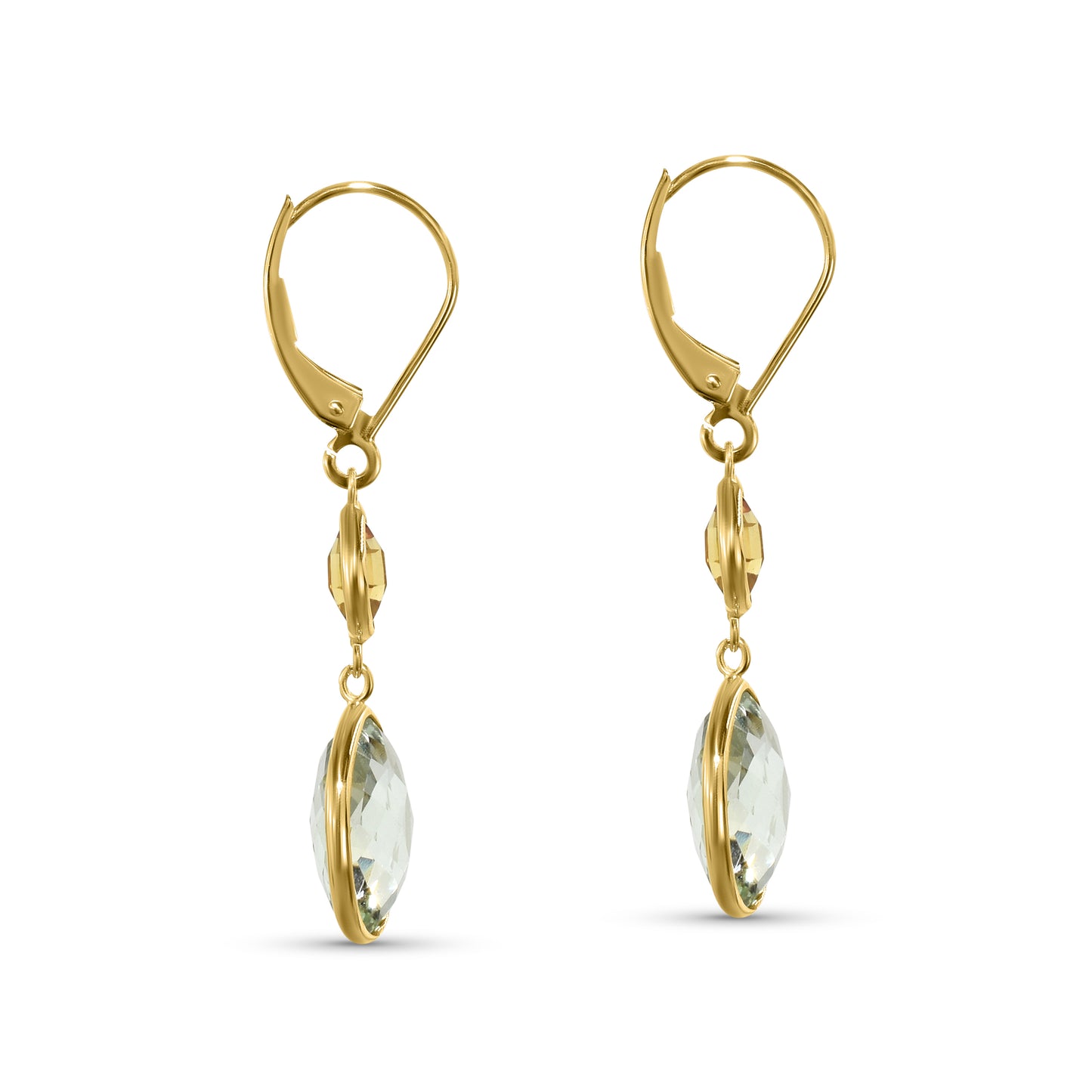 14k Citrine Green Amethyst Leverback Earring