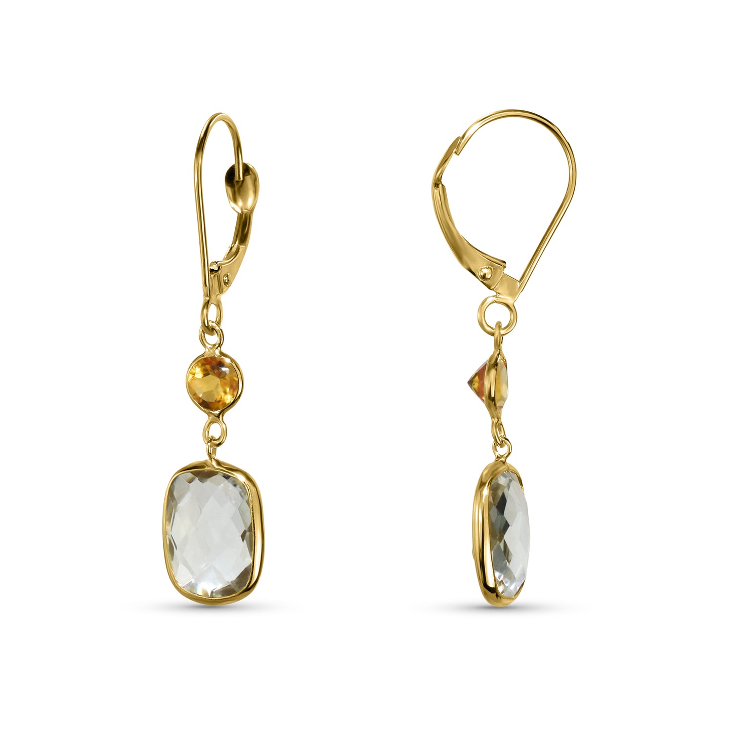 14k Citrine Green Amethyst Leverback Earring