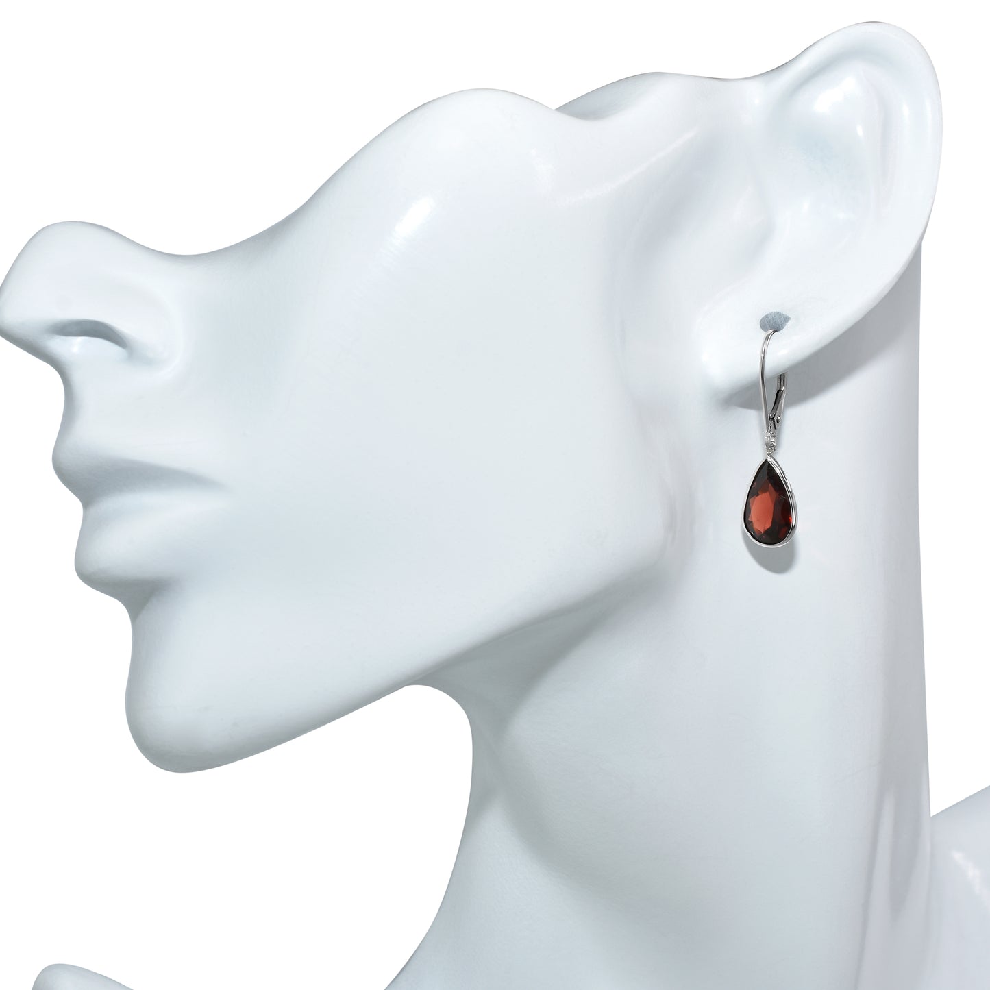 14k White Gold Garnet Pear Leverback Earring