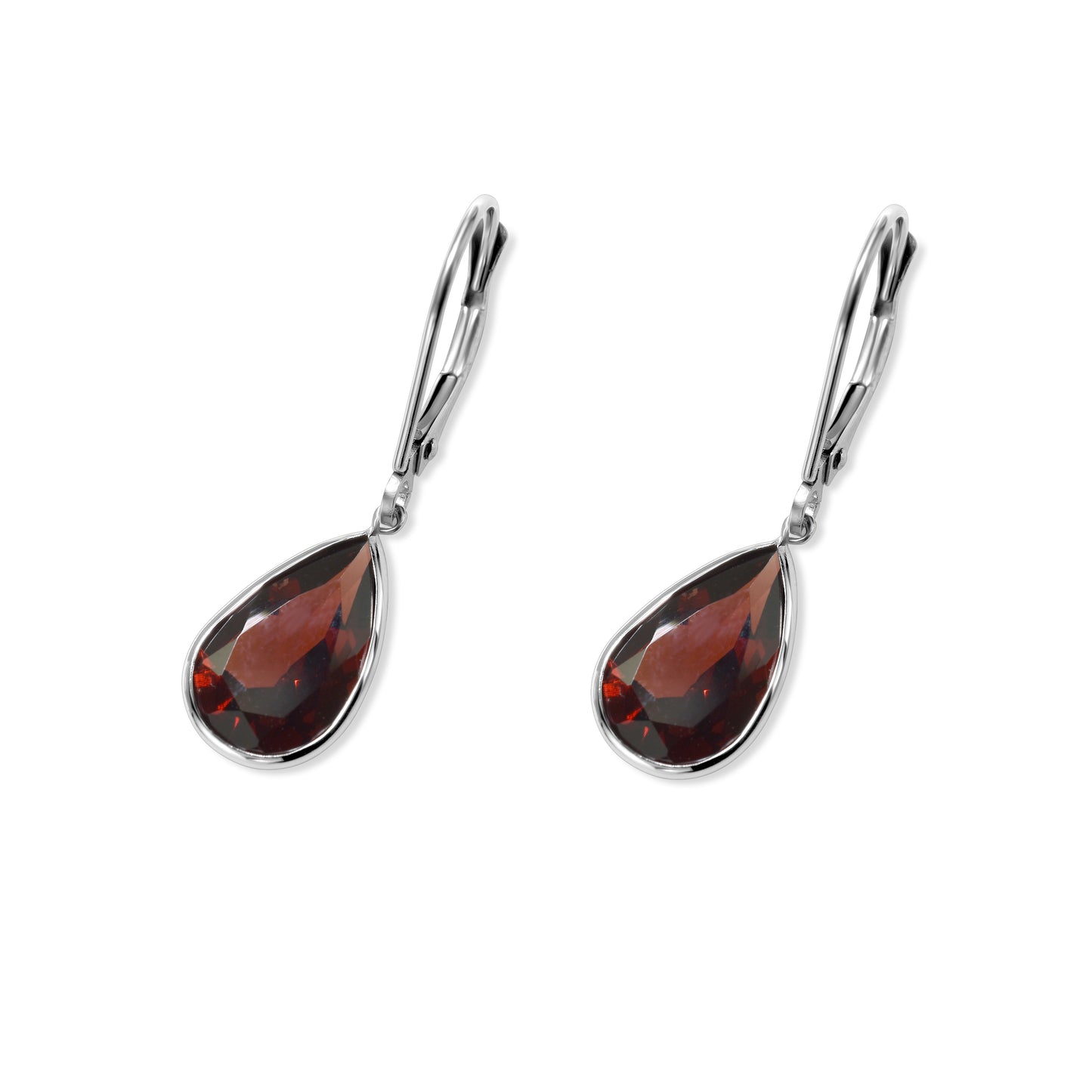 14k White Gold Garnet Pear Leverback Earring