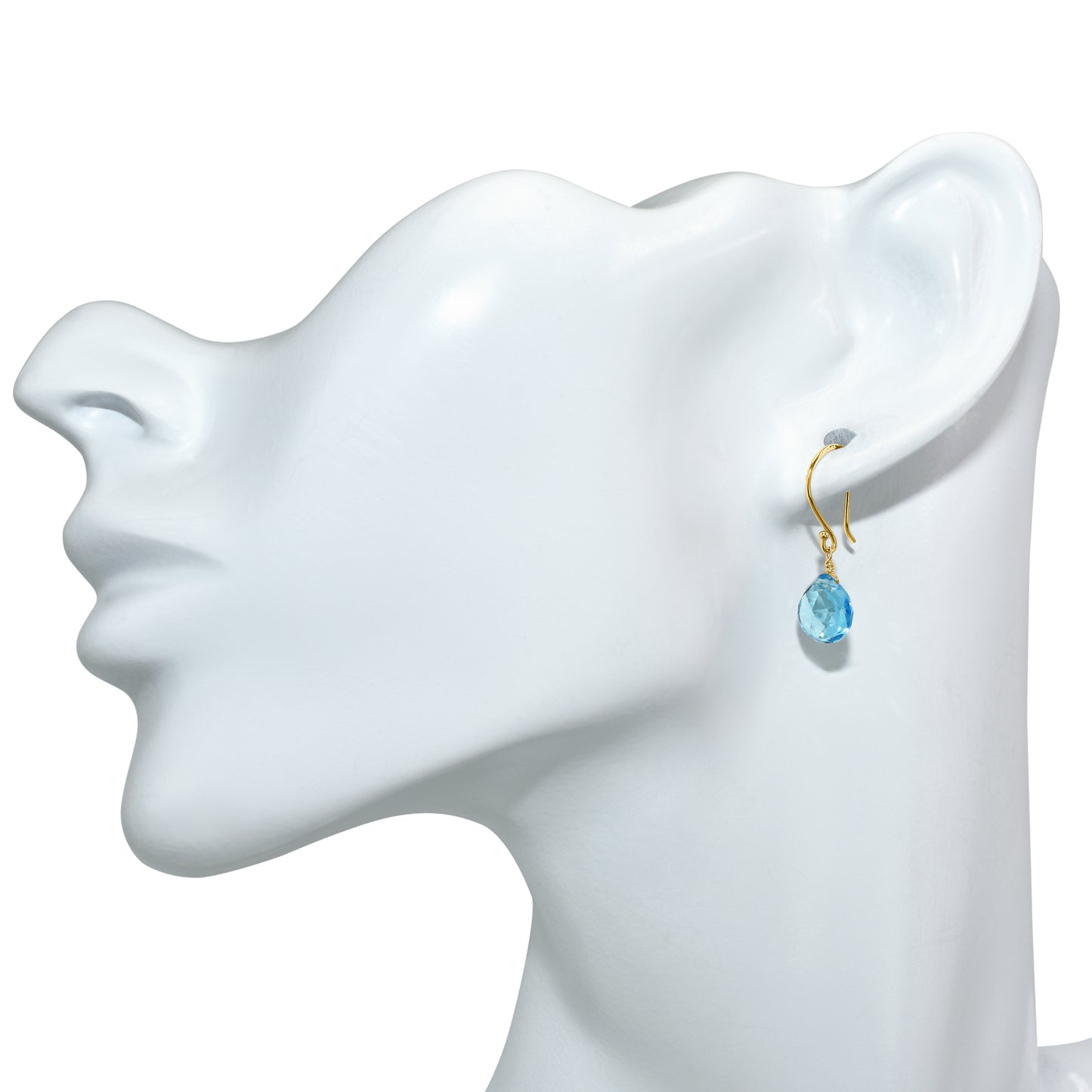 14k Swiss Blue Topaz Heart Hook Earring