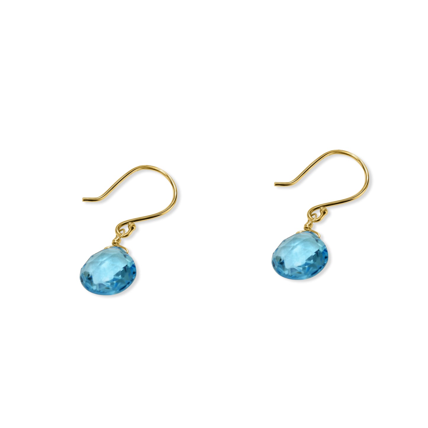 14k Swiss Blue Topaz Heart Hook Earring