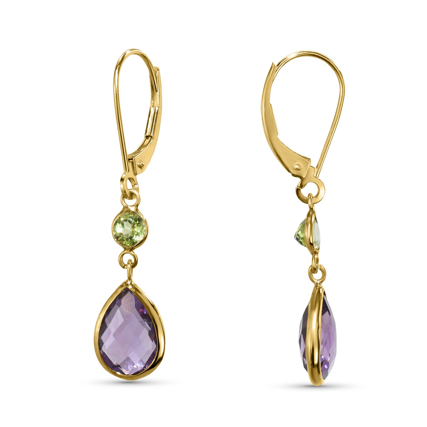 14k Peridot Amethyst Leverback Earring