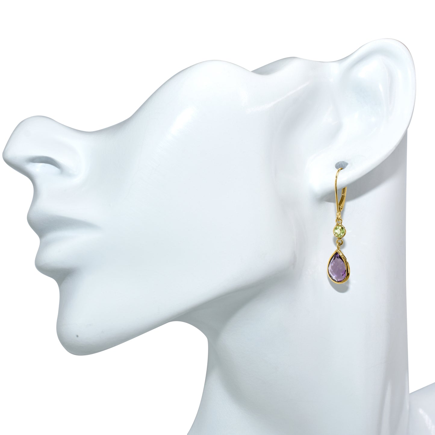 14k Peridot Amethyst Leverback Earring