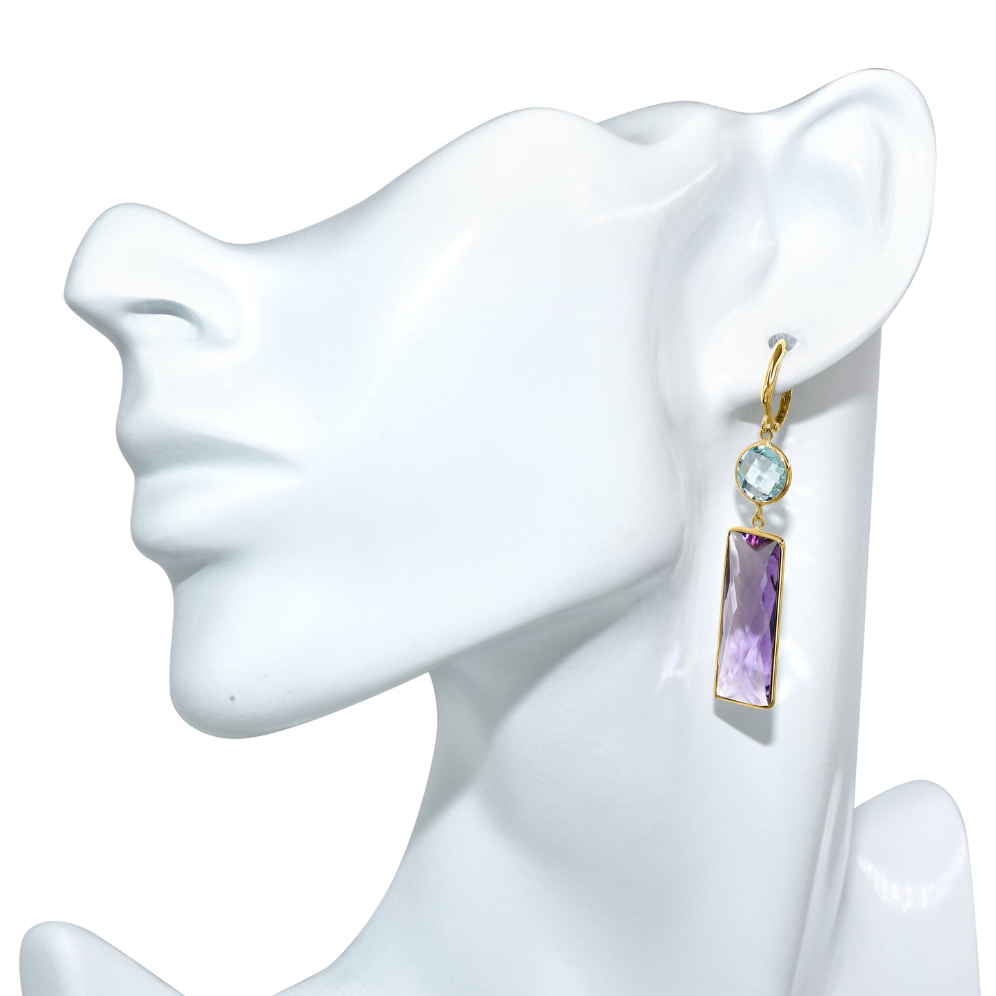 14k Blue Topaz Amethyst Hoop Earring