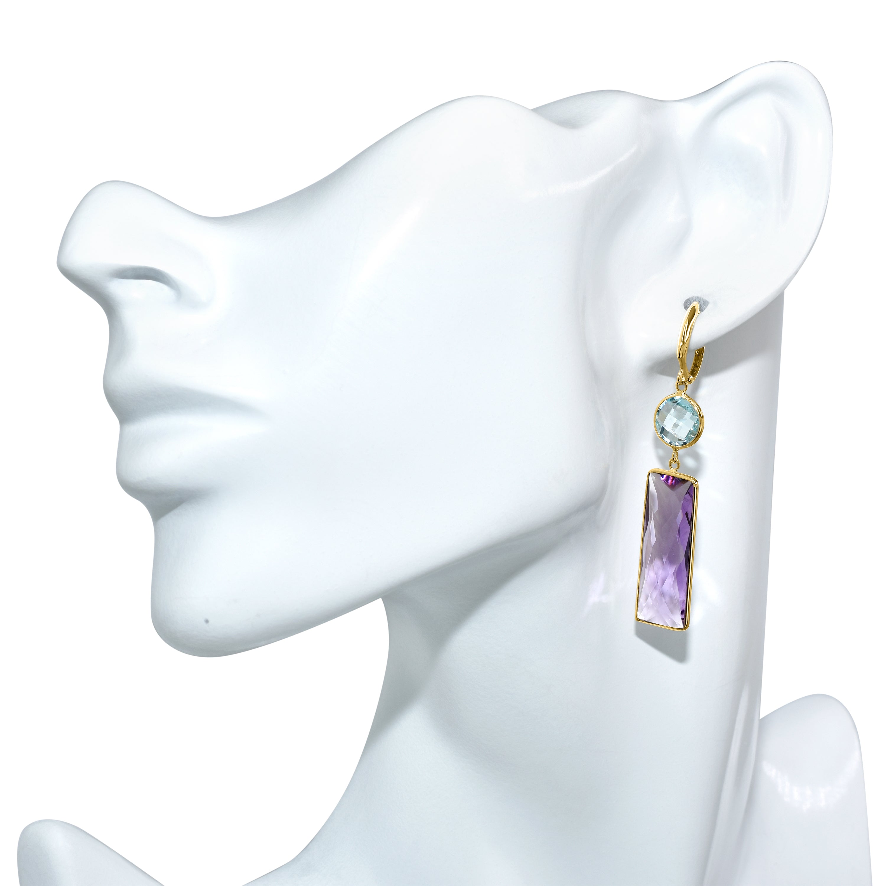 14k Blue Topaz Amethyst Hoop Earring