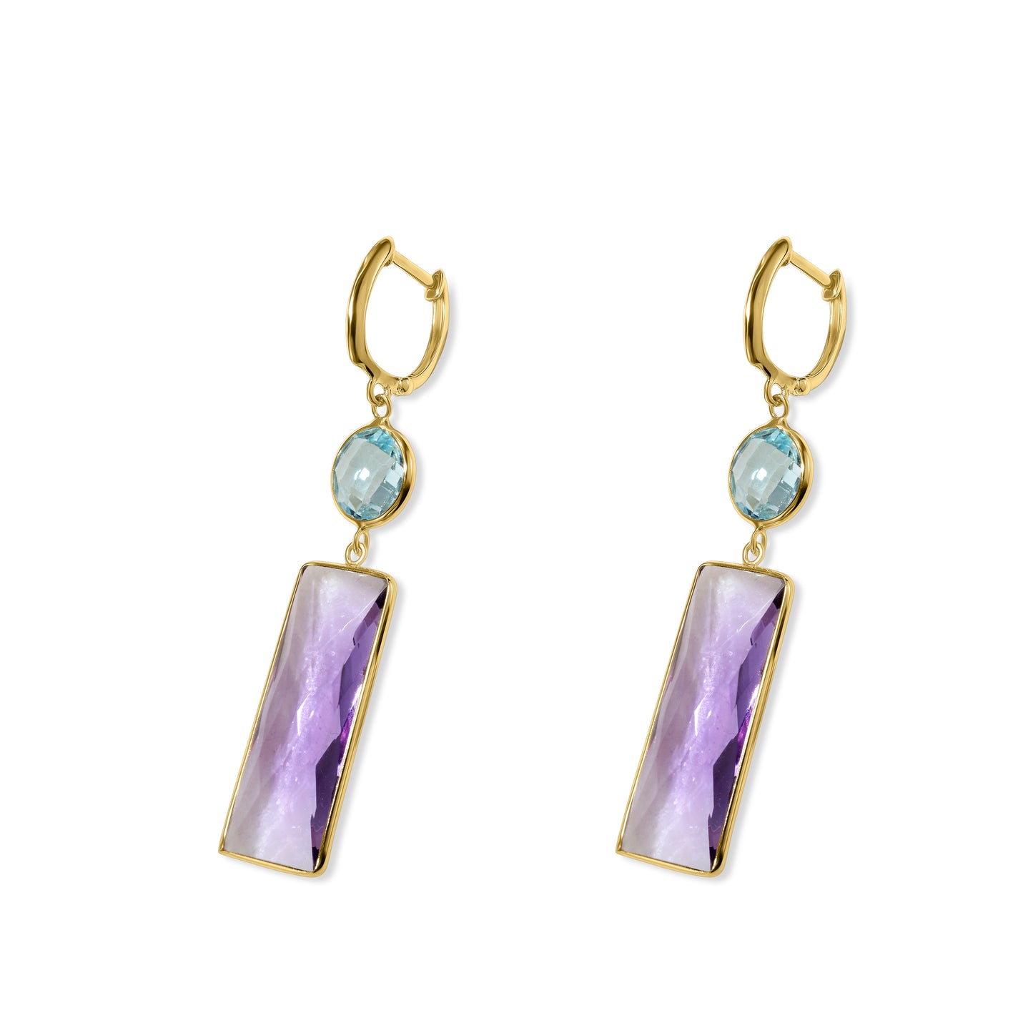 14k Blue Topaz Amethyst Hoop Earring