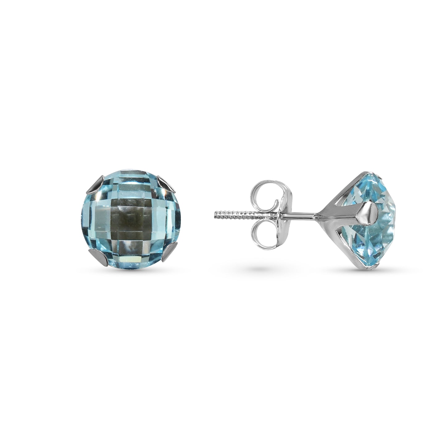 14k White Gold Blue Topaz Stud Earring