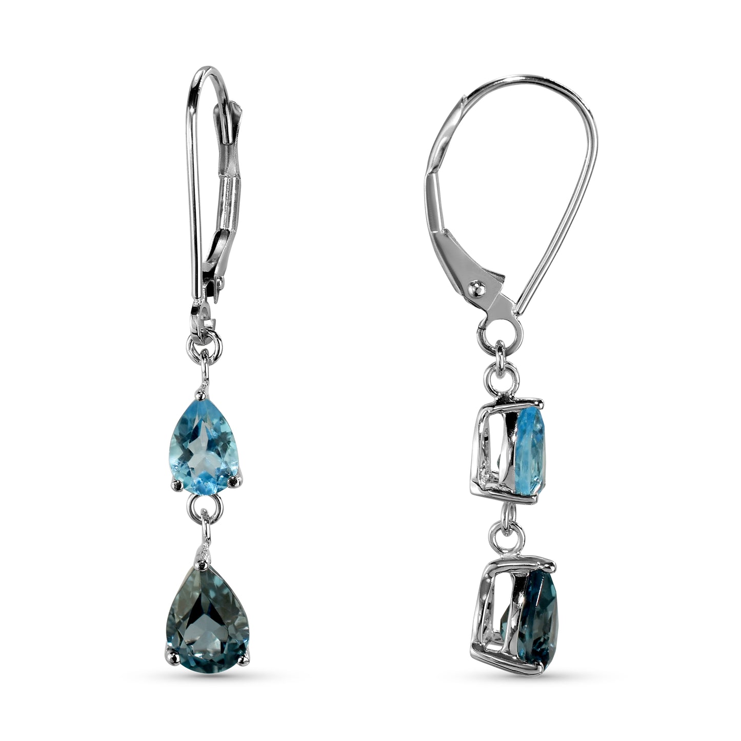 14k White Gold Swiss and London Blue Topaz Leverback Earring