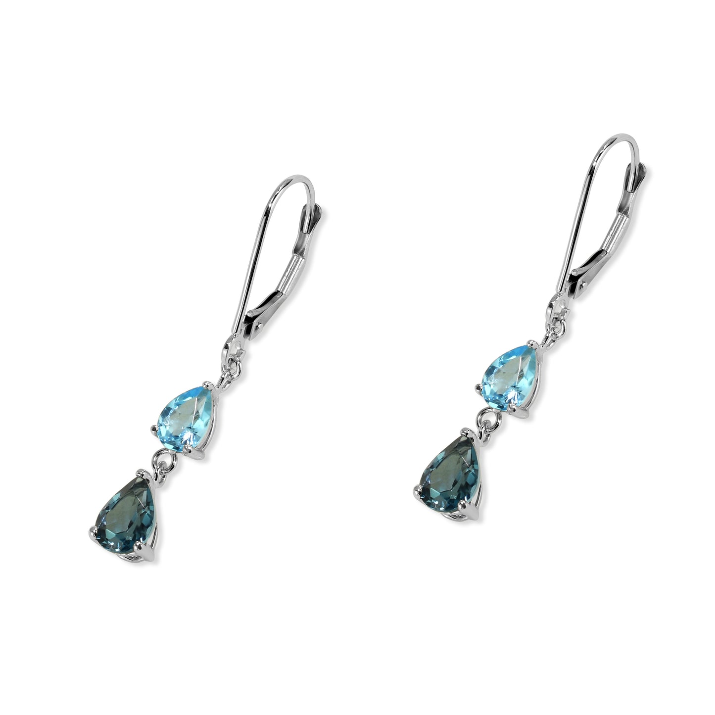 14k White Gold Swiss and London Blue Topaz Leverback Earring