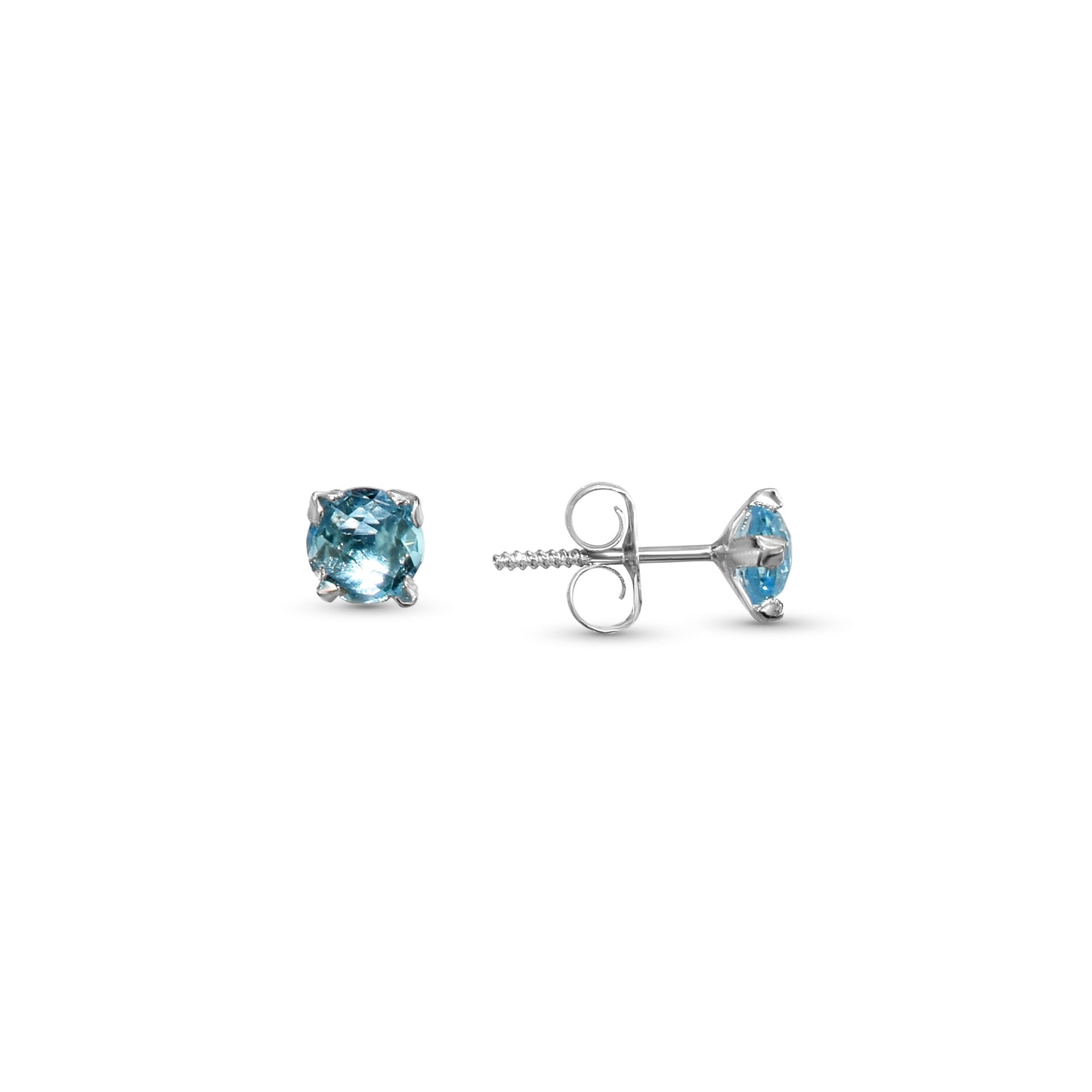 14k White Gold Swiss Blue Topaz Stud Earring