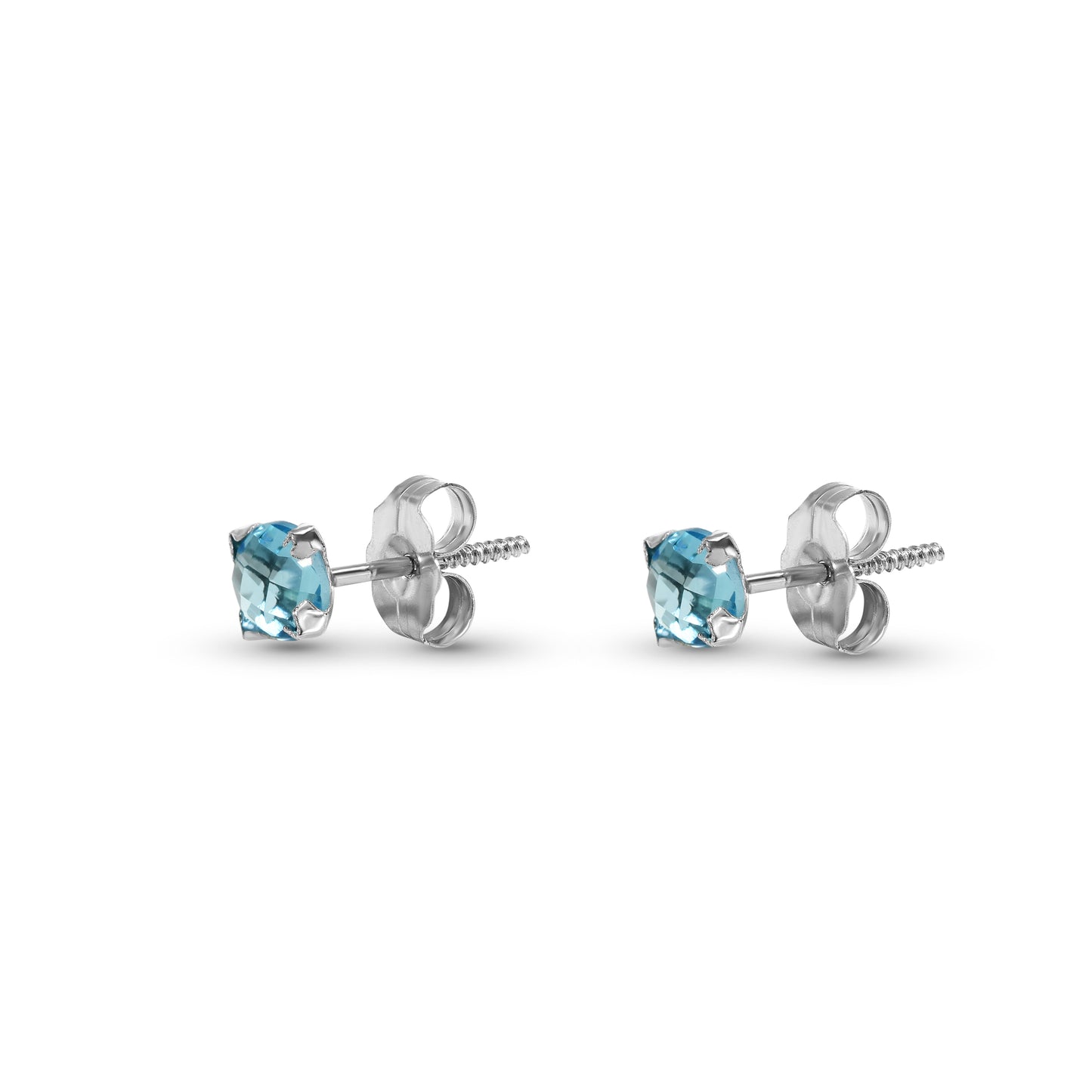 14k White Gold Swiss Blue Topaz Stud Earring